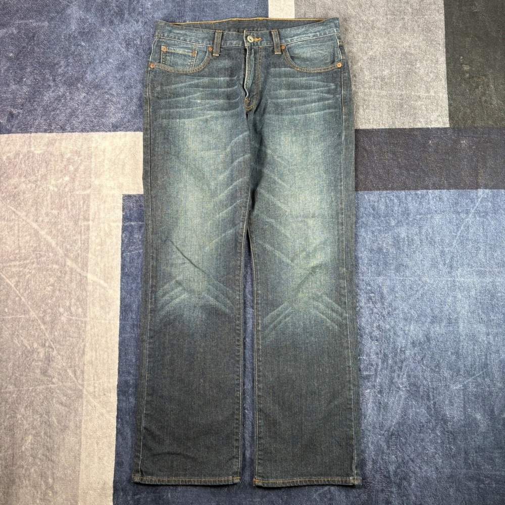 Vintage Lucky Brand Mens 30X30 Blue Whiskered Relaxed Straight Leg Jeans